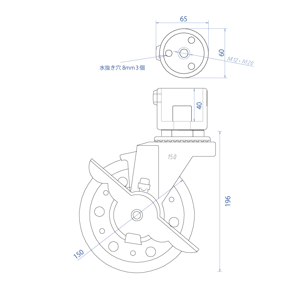 単管パイプジョイント金具ジョイコ【S-14-1C-150】縦自在160kgキャスター