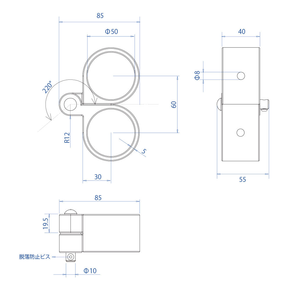 単管パイプジョイント金具ジョイコ【Z-T-2H】扉用蝶番(コンパクト)