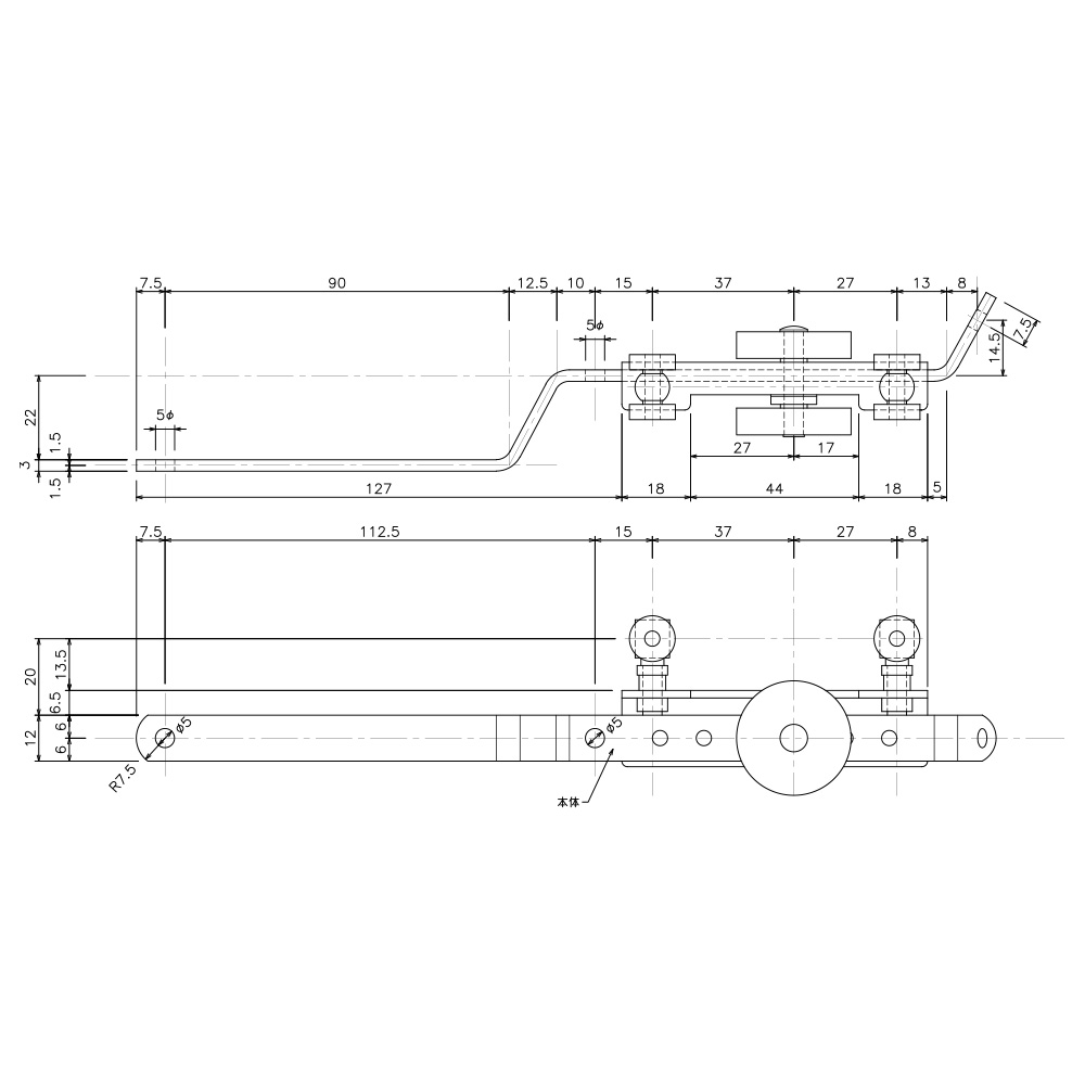 GT30 手引用交叉ランナー 寸法図