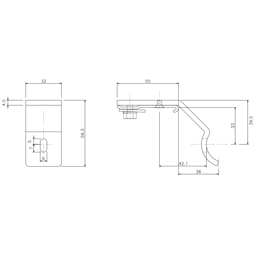 GT30 パイプ用ブラケット32φ用 寸法図