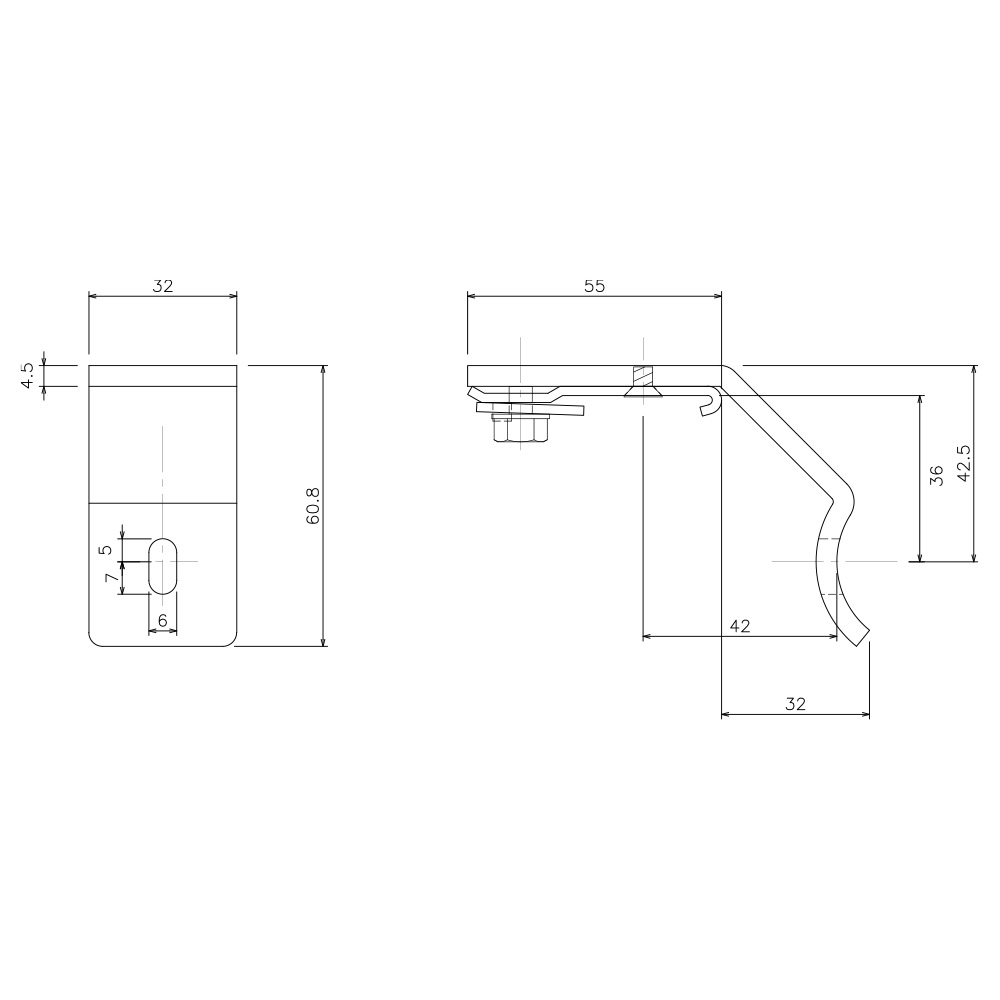 GT30 パイプ用ブラケット38φ用 寸法図