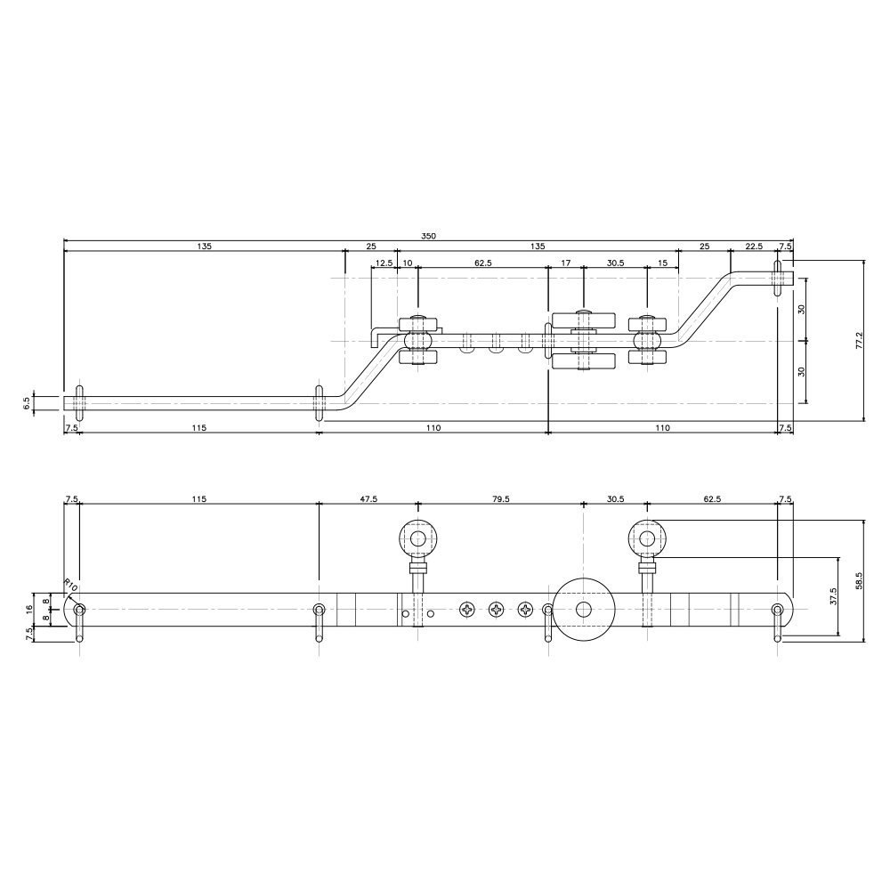 GT40 手引用交叉ランナー 寸法図