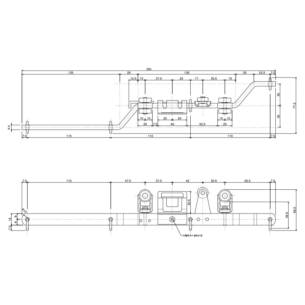 GT40 紐引用交叉ランナー 寸法図