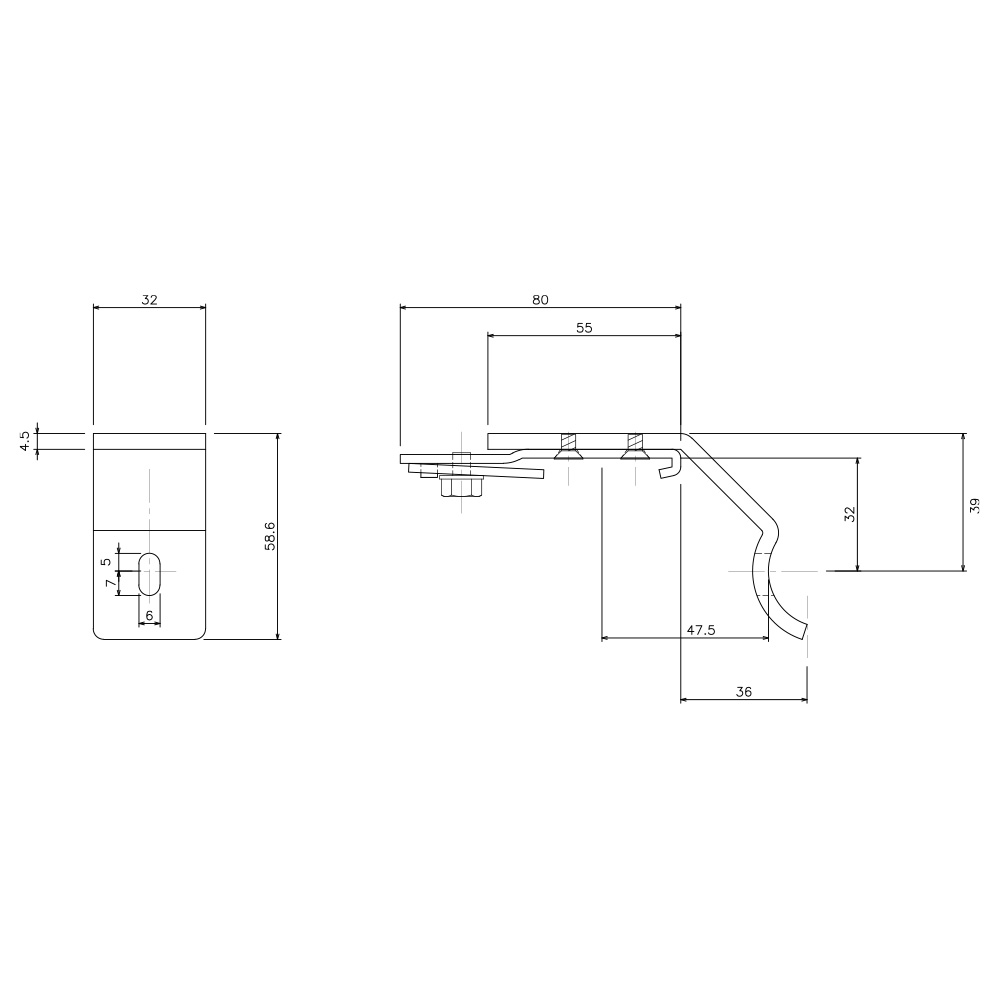 GT40 パイプ用ブラケット32φ用 寸法図