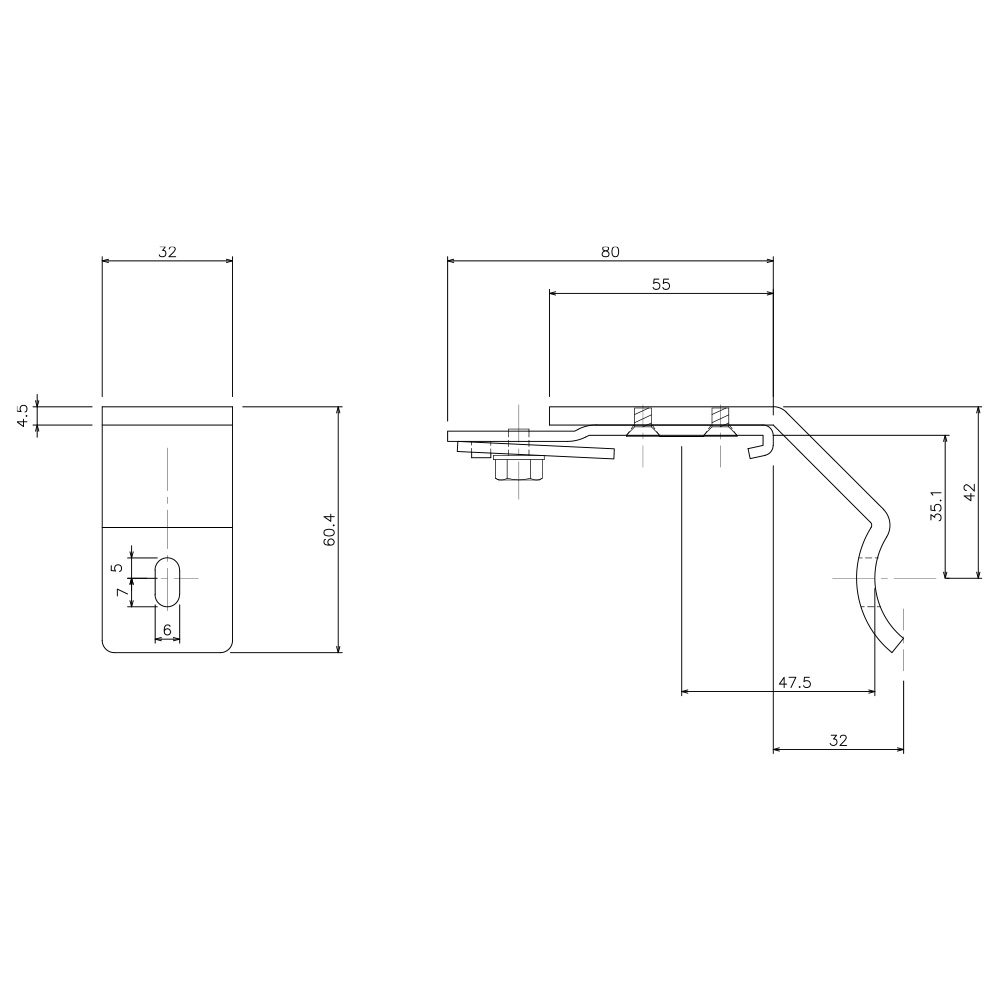 GT40 パイプ用ブラケット38φ用 寸法図