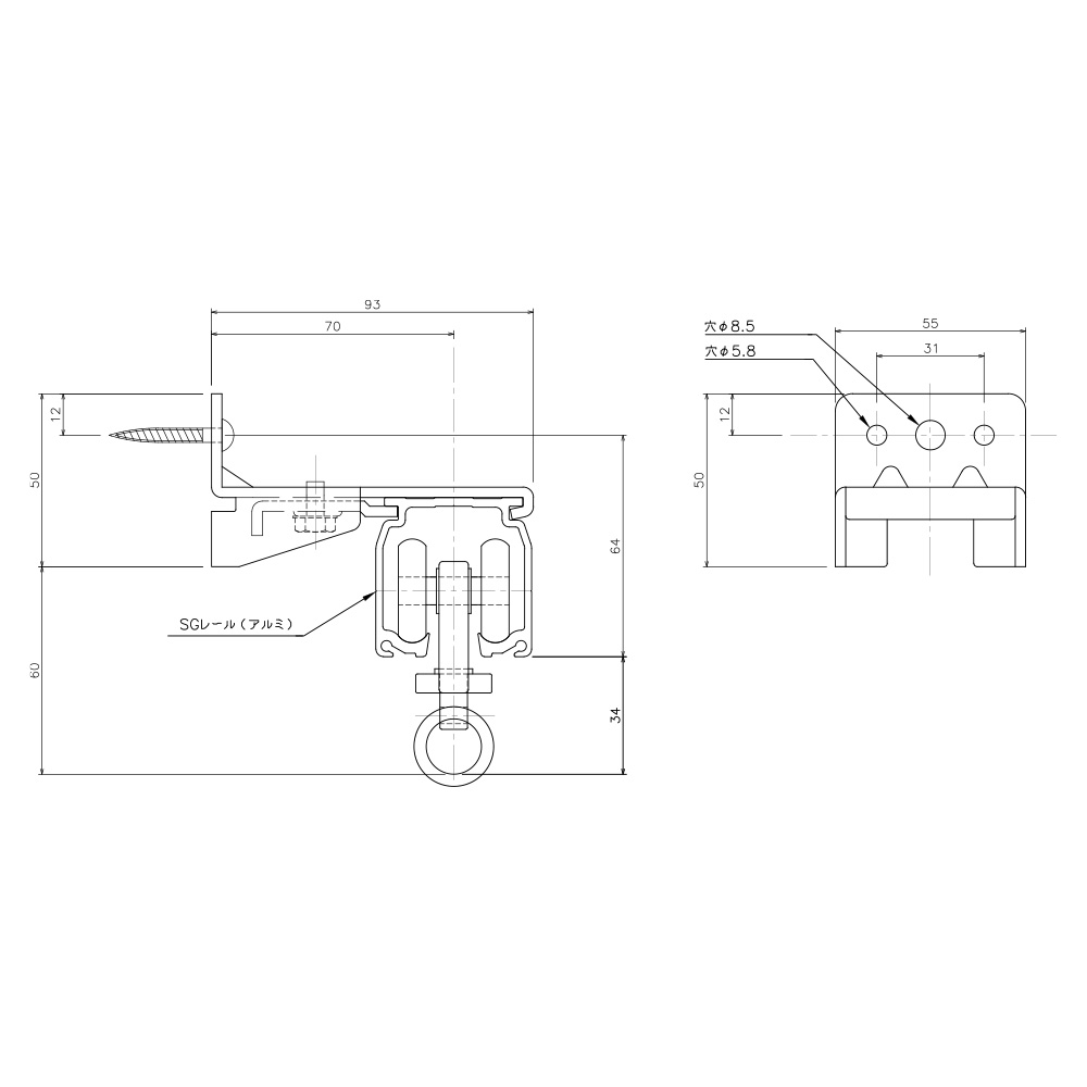 GTZ/ステン正面ブラケット 寸法図
