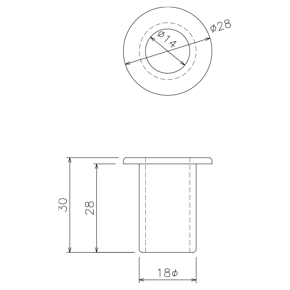 間仕切落し受座/12Φ用 寸法図