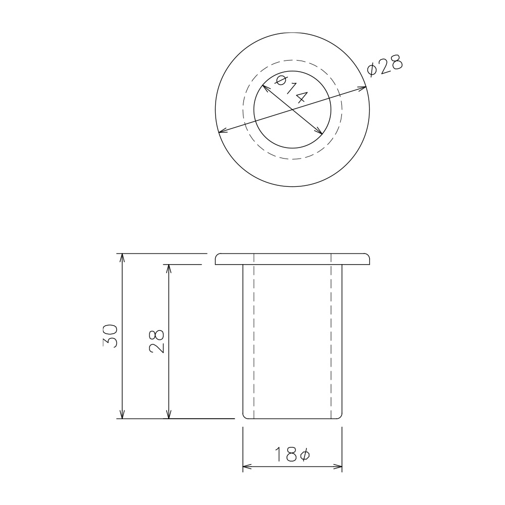 間仕切ステン落し受座/12Φ用 寸法図