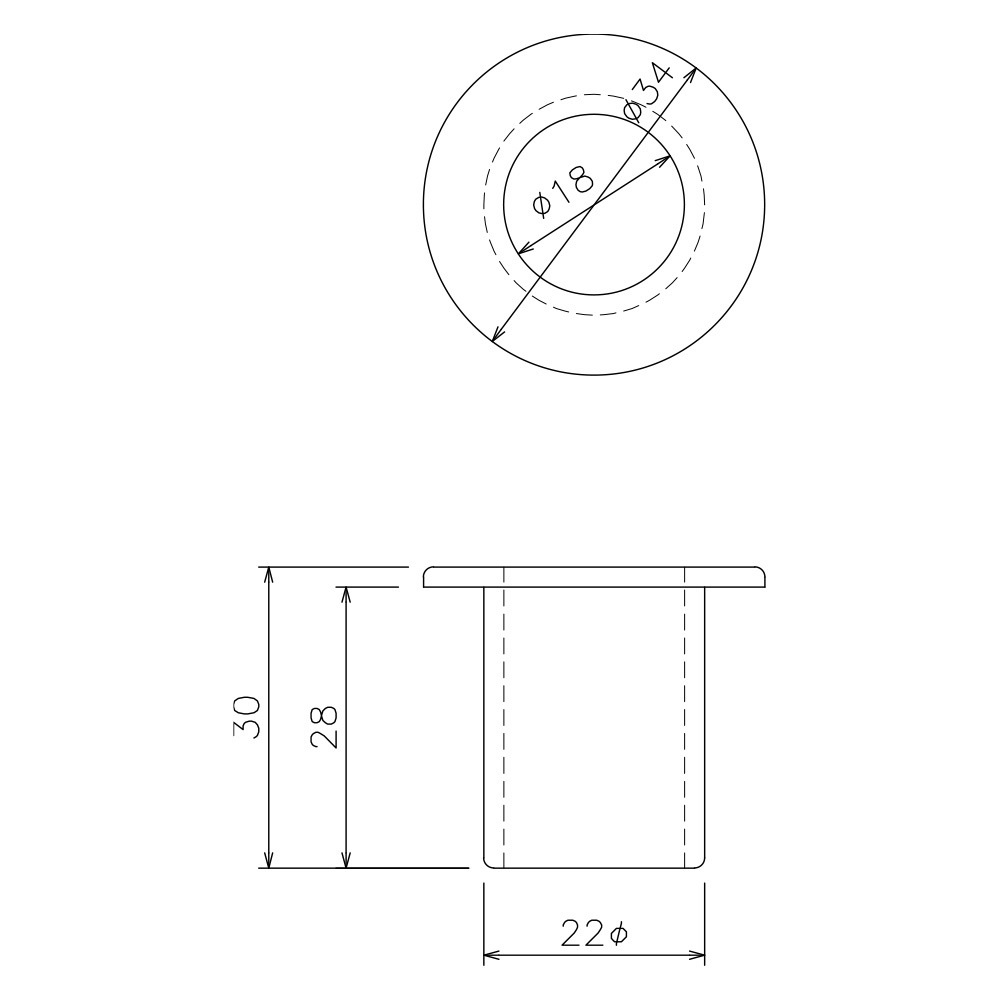 間仕切落し受座/16Φ用 寸法図