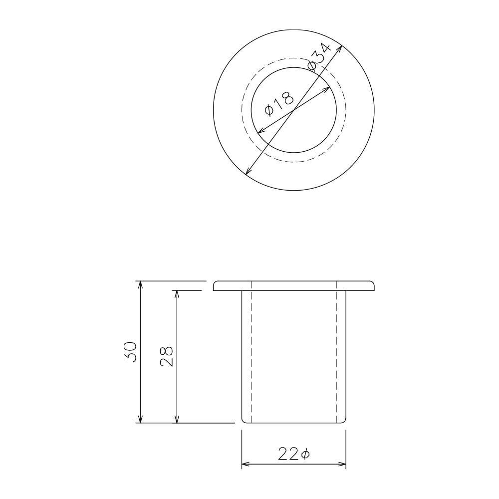 間仕切ステン落し受座/16Φ用 寸法図