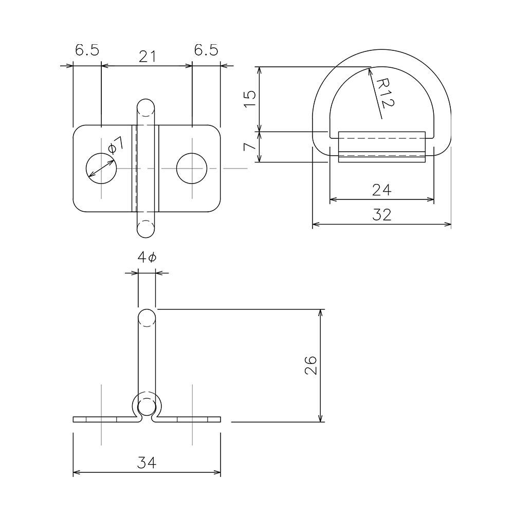 取付金具 Wグランドフック 寸法図